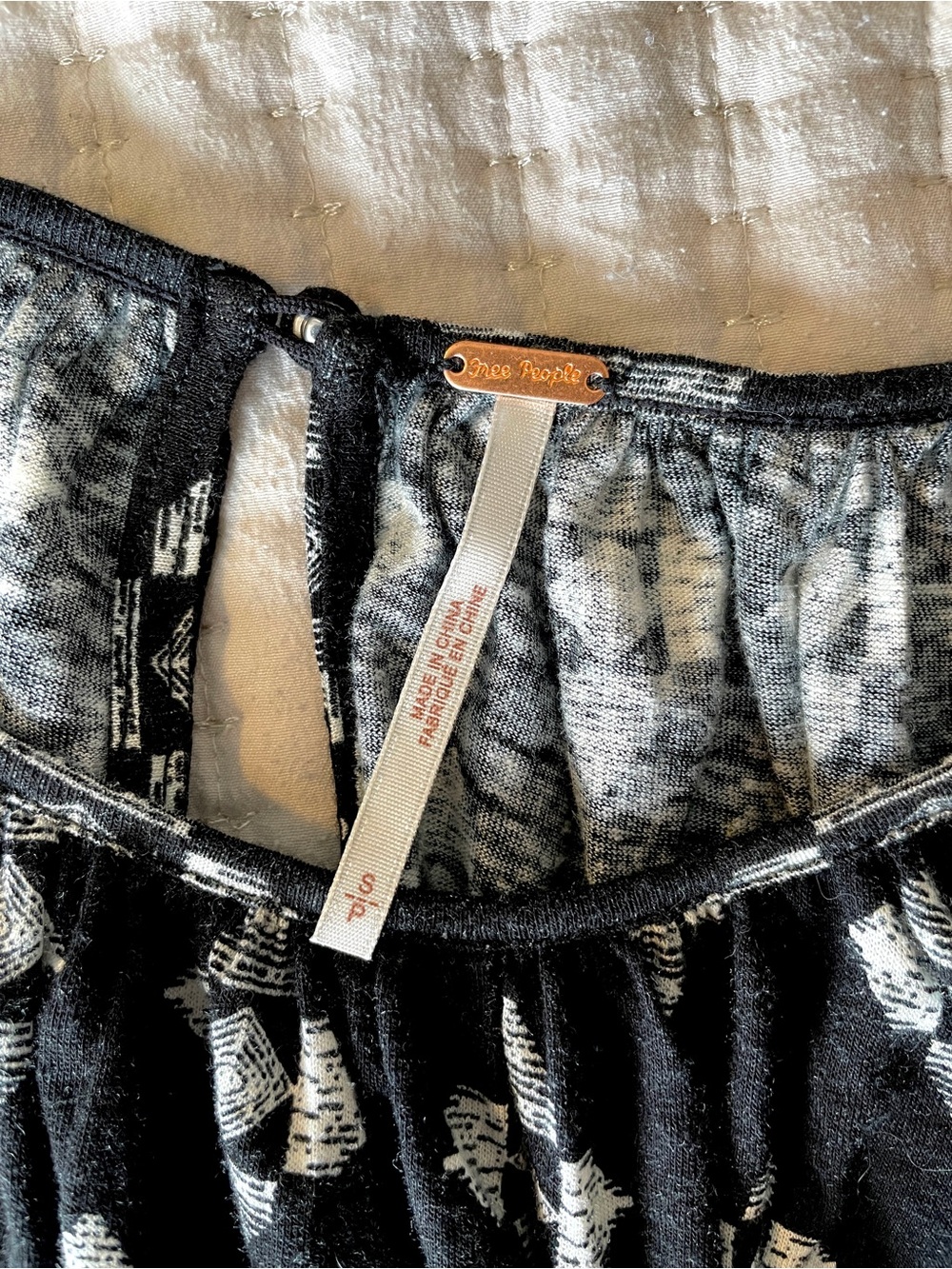Free People Black and White Printed Long-Sleeve Flowy Blouse - Picture 5 of 9